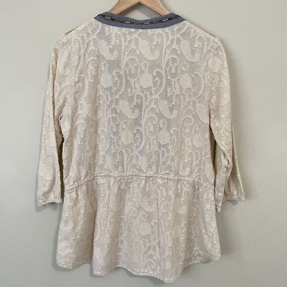 Gimmicks By BKE Top Womens L V-Neck 3/4 Sleeve Pullover Shirt Lace Beaded Boho - Picture 3 of 15